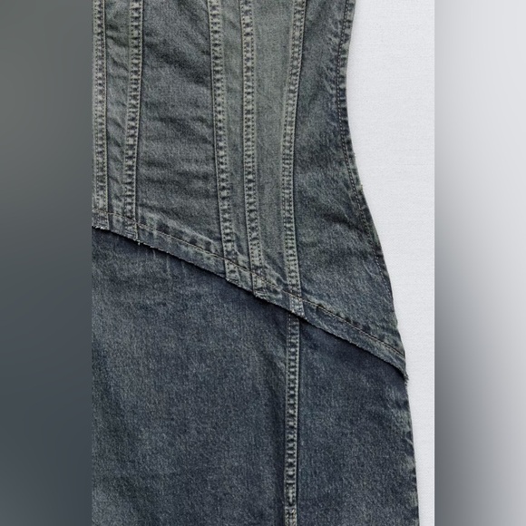 Zara TRF STRAPLESS DENIM MIDI DRESS. Navy Blue. Size XS. New with Tags. - Picture 8 of 10